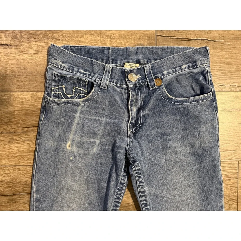 True Religion Mens Jeans Y2K USA World Tour Skull Patch‎ Distressed Size 30 x 27